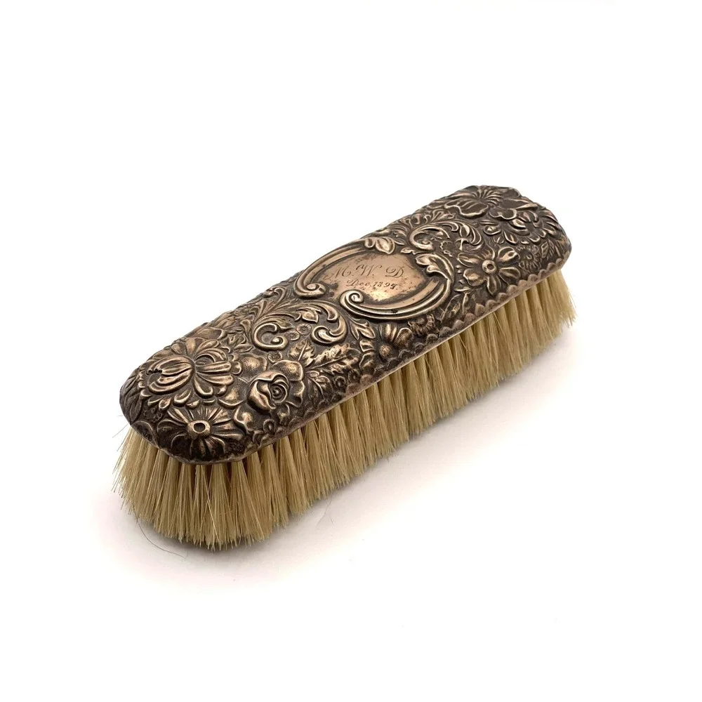 Antique Gorham Sterling Silver Repousse Floral Clothes Brush Engraved 6oz